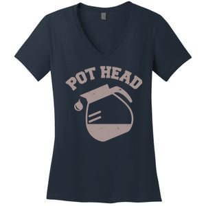 Funny Pot Head Coffee Lover Women's V-Neck T-Shirt