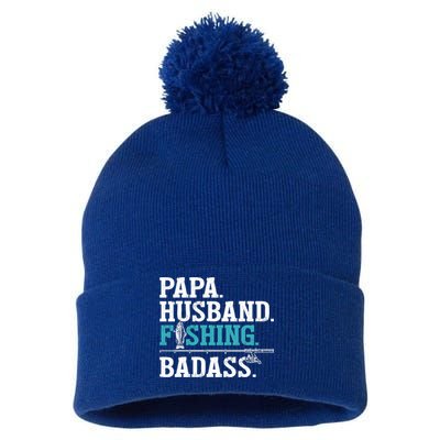 Fishing Papa Husband Fishing Badass Father's Day Gift Pom Pom 12in Knit Beanie