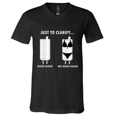Funny Plumber Hot Water Heater Plumbing Dad Joke V-Neck T-Shirt