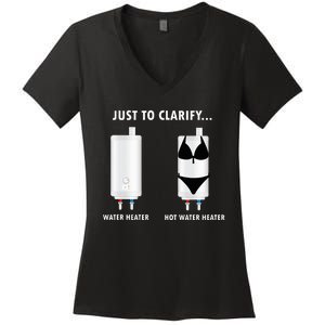 Funny Plumber Hot Water Heater Plumbing Dad Joke Women's V-Neck T-Shirt