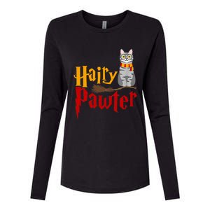 FUNNY Pun Hairy Pawter TShirt Wizard Gift For Cat Lovers Womens Cotton Relaxed Long Sleeve T-Shirt