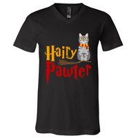 FUNNY Pun Hairy Pawter TShirt Wizard Gift For Cat Lovers V-Neck T-Shirt