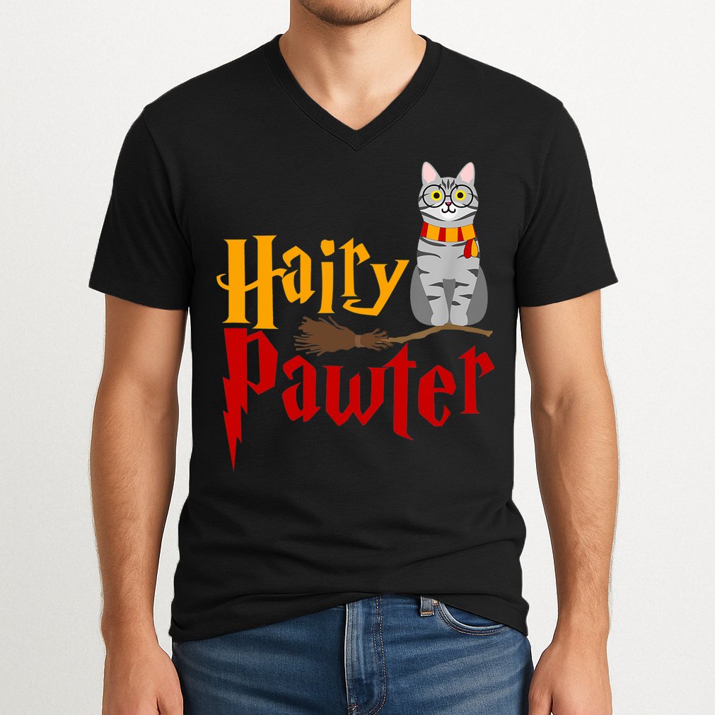 FUNNY Pun Hairy Pawter TShirt Wizard Gift For Cat Lovers V-Neck T-Shirt