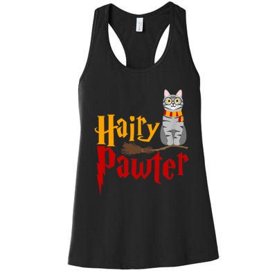 FUNNY Pun Hairy Pawter TShirt Wizard Gift For Cat Lovers Women's Racerback Tank