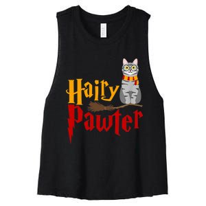 FUNNY Pun Hairy Pawter TShirt Wizard Gift For Cat Lovers Women's Racerback Cropped Tank