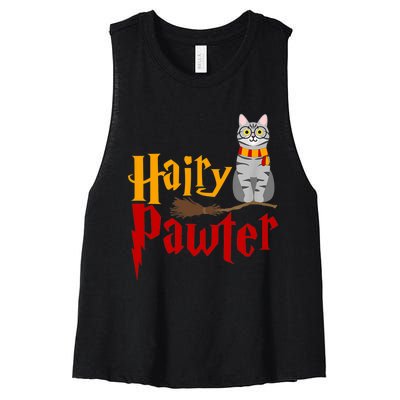 FUNNY Pun Hairy Pawter TShirt Wizard Gift For Cat Lovers Women's Racerback Cropped Tank