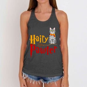 FUNNY Pun Hairy Pawter TShirt Wizard Gift For Cat Lovers Women's Knotted Racerback Tank