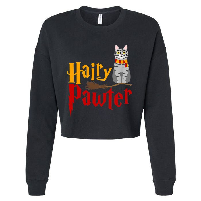 FUNNY Pun Hairy Pawter TShirt Wizard Gift For Cat Lovers Cropped Pullover Crew