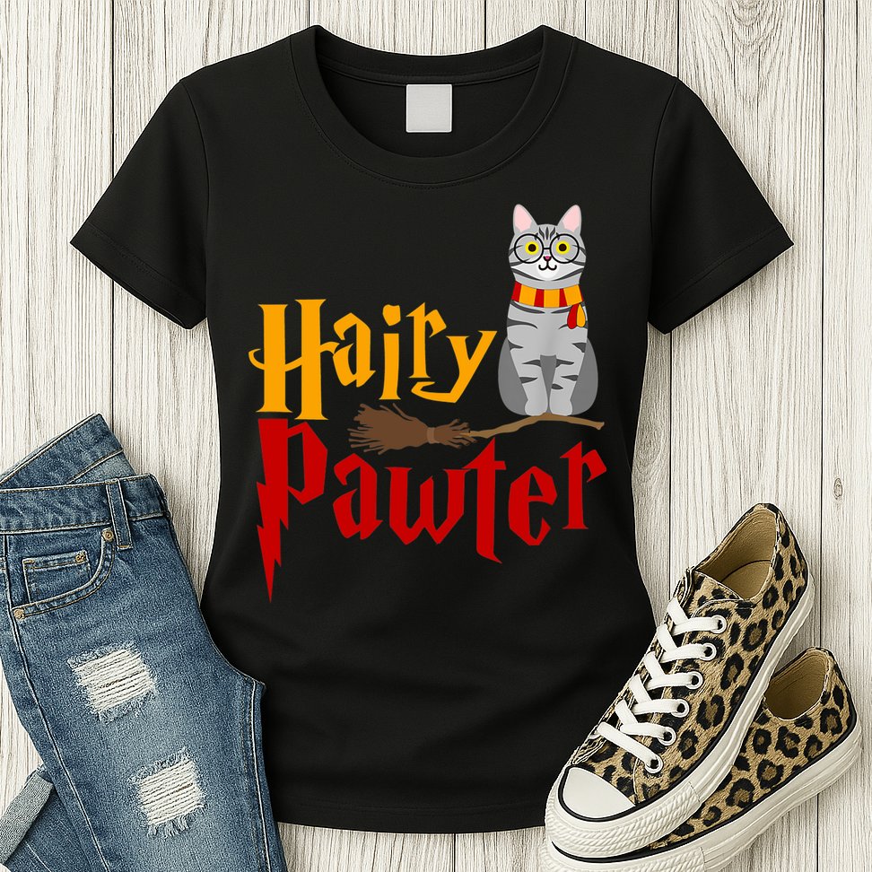 FUNNY Pun Hairy Pawter TShirt Wizard Gift For Cat Lovers Womens T-Shirt