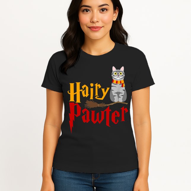 FUNNY Pun Hairy Pawter TShirt Wizard Gift For Cat Lovers Womens T-Shirt