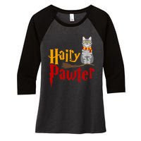 FUNNY Pun Hairy Pawter TShirt Wizard Gift For Cat Lovers Women's Tri-Blend 3/4-Sleeve Raglan Shirt