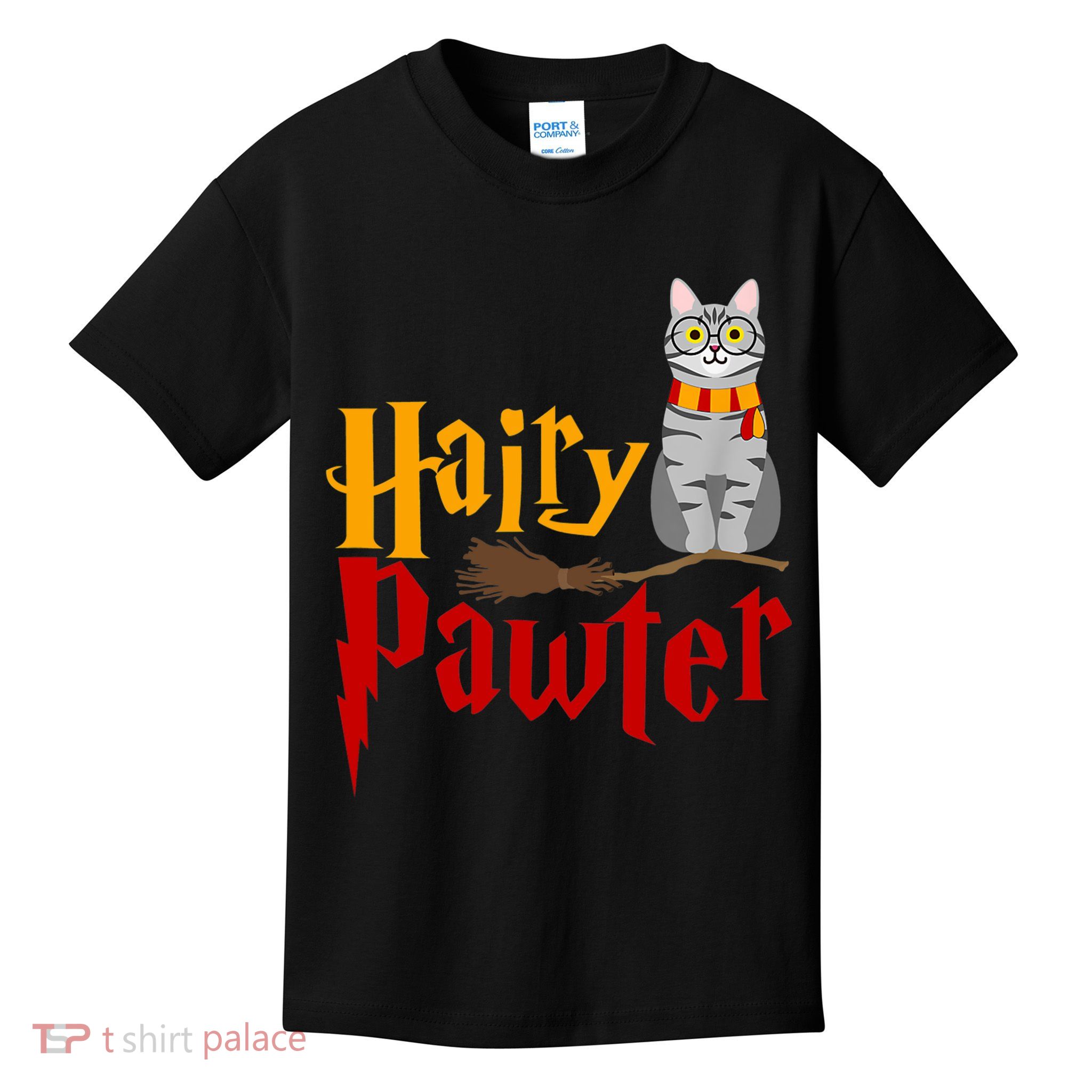 FUNNY Pun Hairy Pawter TShirt Wizard Gift For Cat Lovers Kids T-Shirt