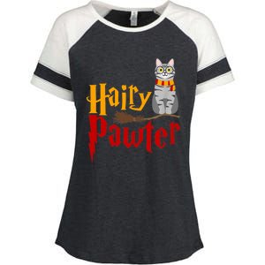 FUNNY Pun Hairy Pawter TShirt Wizard Gift For Cat Lovers Enza Ladies Jersey Colorblock Tee