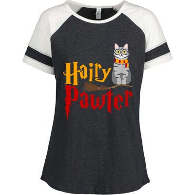 FUNNY Pun Hairy Pawter TShirt Wizard Gift For Cat Lovers Enza Ladies Jersey Colorblock Tee