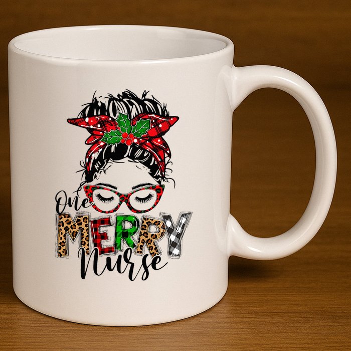 Festive Plaid Holiday PJs for Busy School Nurses 11oz C Handle Ceramic Mug