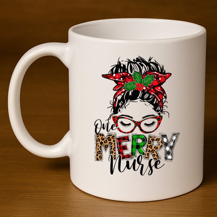 Festive Plaid Holiday PJs for Busy School Nurses 11oz C Handle Ceramic Mug