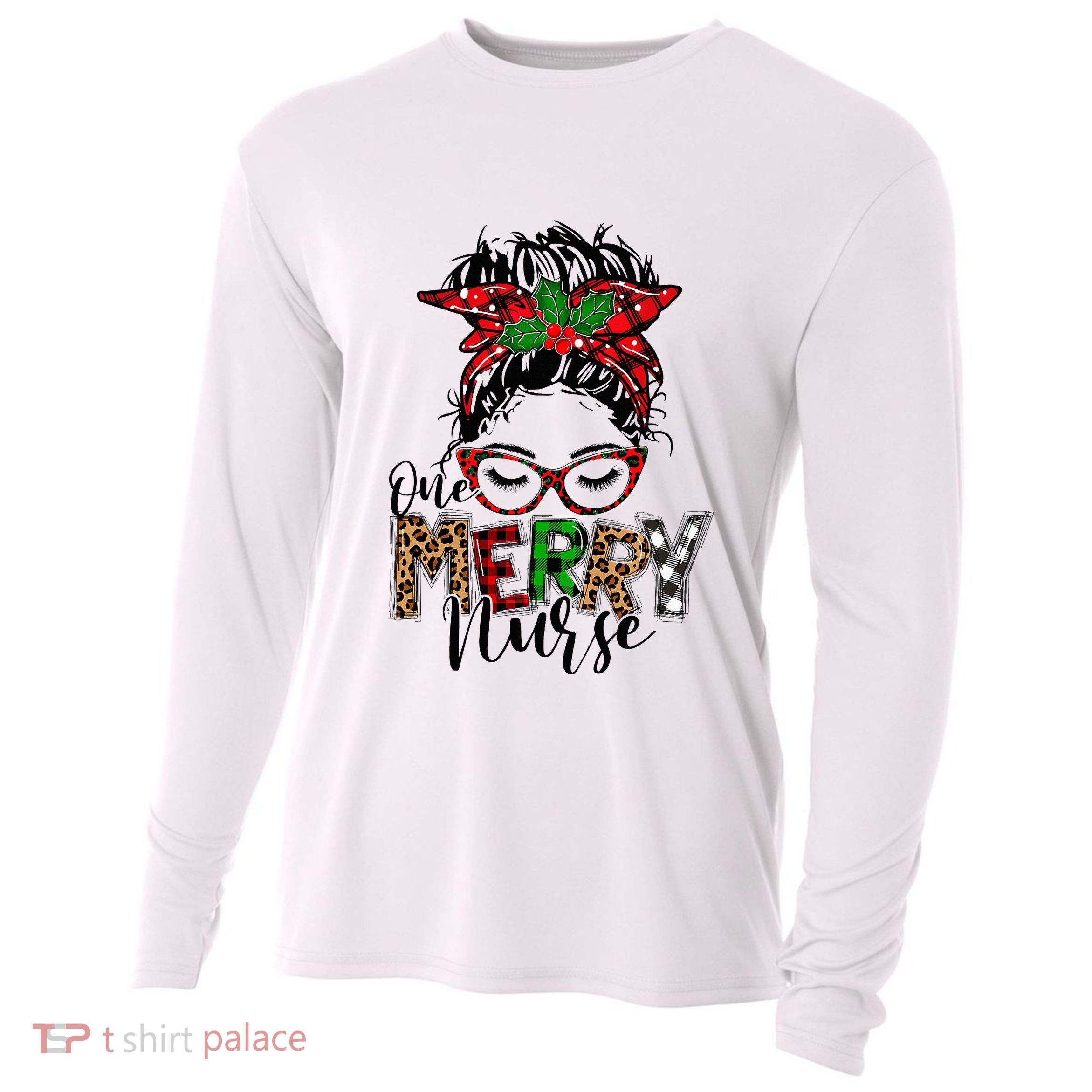 Festive Plaid Holiday PJs for Busy School Nurses Cooling Performance Long Sleeve Crew