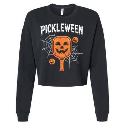 Funny Pickleween Halloween Pickleball Players Gift Cropped Pullover Crew