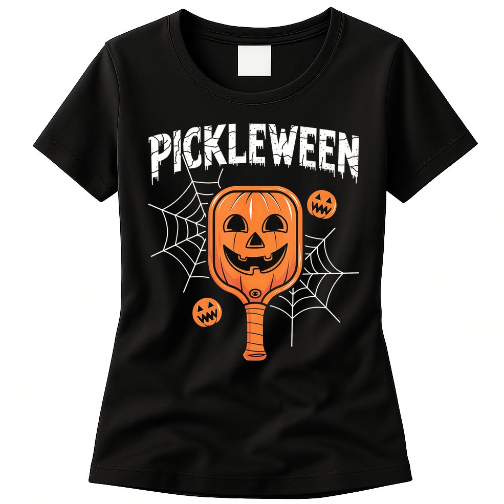 Funny Pickleween Halloween Pickleball Players Gift Womens T-Shirt