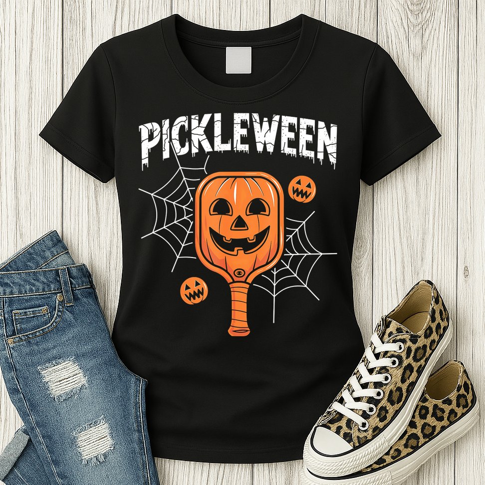 Funny Pickleween Halloween Pickleball Players Gift Womens T-Shirt