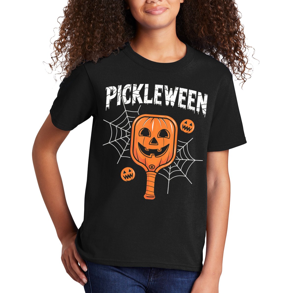 Funny Pickleween Halloween Pickleball Players Gift Kids T-Shirt