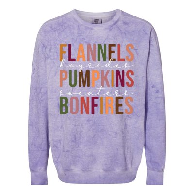 Flannels Pumpkins Hayrides Smores And Bonfires Colorblast Crewneck Sweatshirt