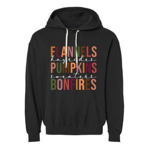 Flannels Pumpkins Hayrides Smores And Bonfires Garment-Dyed Fleece Hoodie