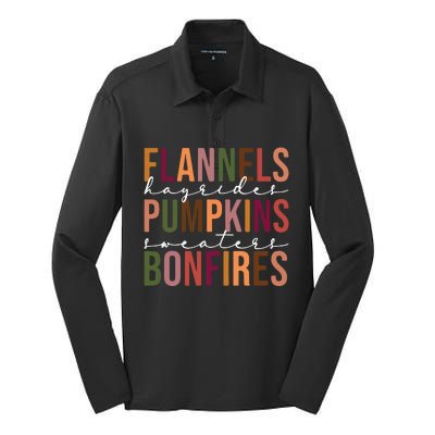 Flannels Pumpkins Hayrides Smores And Bonfires Silk Touch Performance Long Sleeve Polo