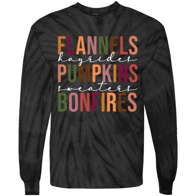 Flannels Pumpkins Hayrides Smores And Bonfires Tie-Dye Long Sleeve Shirt