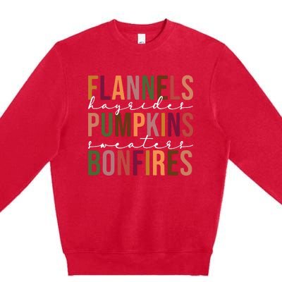 Flannels Pumpkins Hayrides Smores And Bonfires Premium Crewneck Sweatshirt