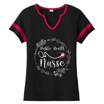 Floral Public Health Nurse Heart Stethoscope Gift Ladies Halftime Notch Neck Tee