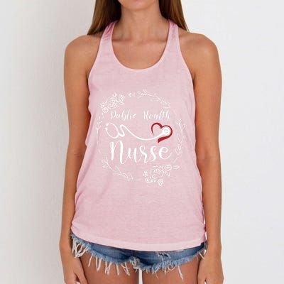 Floral Public Health Nurse Heart Stethoscope Gift Women's Knotted Racerback Tank