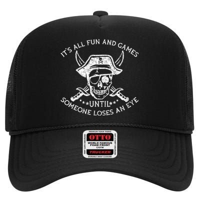 Funny Pirate Humor Quote Crossbones Design High Crown Mesh Back Trucker Hat