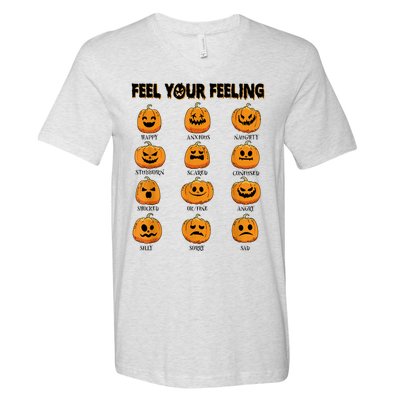 Feelings Pumpkins Halloween Mental Health Feel Your Feeling V-Neck T-Shirt