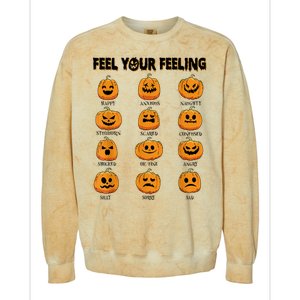 Feelings Pumpkins Halloween Mental Health Feel Your Feeling Colorblast Crewneck Sweatshirt