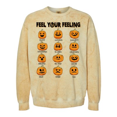 Feelings Pumpkins Halloween Mental Health Feel Your Feeling Colorblast Crewneck Sweatshirt