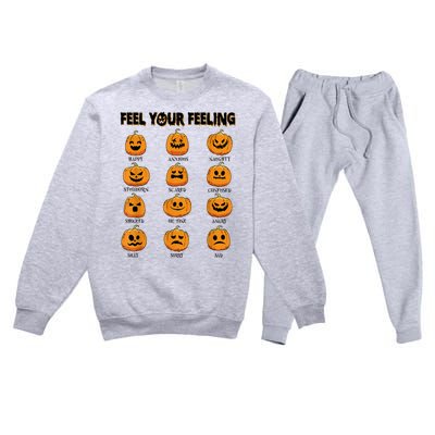 Feelings Pumpkins Halloween Mental Health Feel Your Feeling Premium Crewneck Sweatsuit Set