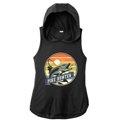 Fishing Pike Hunter River Fishing Angler Fish Hunting Ladies PosiCharge Tri-Blend Wicking Draft Hoodie Tank