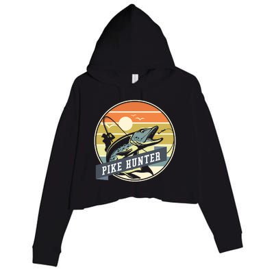 Fishing Pike Hunter River Fishing Angler Fish Hunting Crop Fleece Hoodie