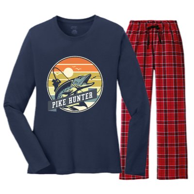 Fishing Pike Hunter River Fishing Angler Fish Hunting Women's Long Sleeve Flannel Pajama Set 