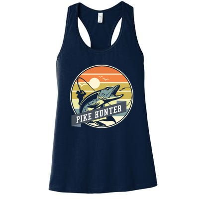 Fishing Pike Hunter River Fishing Angler Fish Hunting Women's Racerback Tank