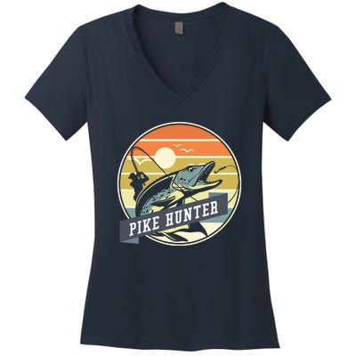 Fishing Pike Hunter River Fishing Angler Fish Hunting Women's V-Neck T-Shirt