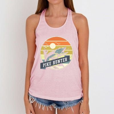 Fishing Pike Hunter River Fishing Angler Fish Hunting Women's Knotted Racerback Tank