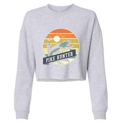 Fishing Pike Hunter River Fishing Angler Fish Hunting Cropped Pullover Crew