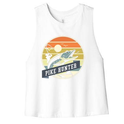 Fishing Pike Hunter River Fishing Angler Fish Hunting Women's Racerback Cropped Tank