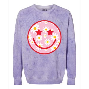 Funny Pink Happy Face Daisy Flower Smile Face Trendy Colorblast Crewneck Sweatshirt