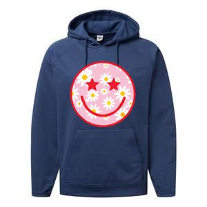 Funny Pink Happy Face Daisy Flower Smile Face Trendy Performance Fleece Hoodie