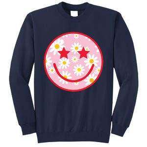 Funny Pink Happy Face Daisy Flower Smile Face Trendy Tall Sweatshirt