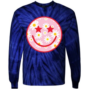 Funny Pink Happy Face Daisy Flower Smile Face Trendy Tie-Dye Long Sleeve Shirt