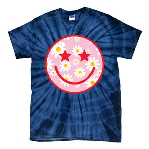 Funny Pink Happy Face Daisy Flower Smile Face Trendy Tie-Dye T-Shirt